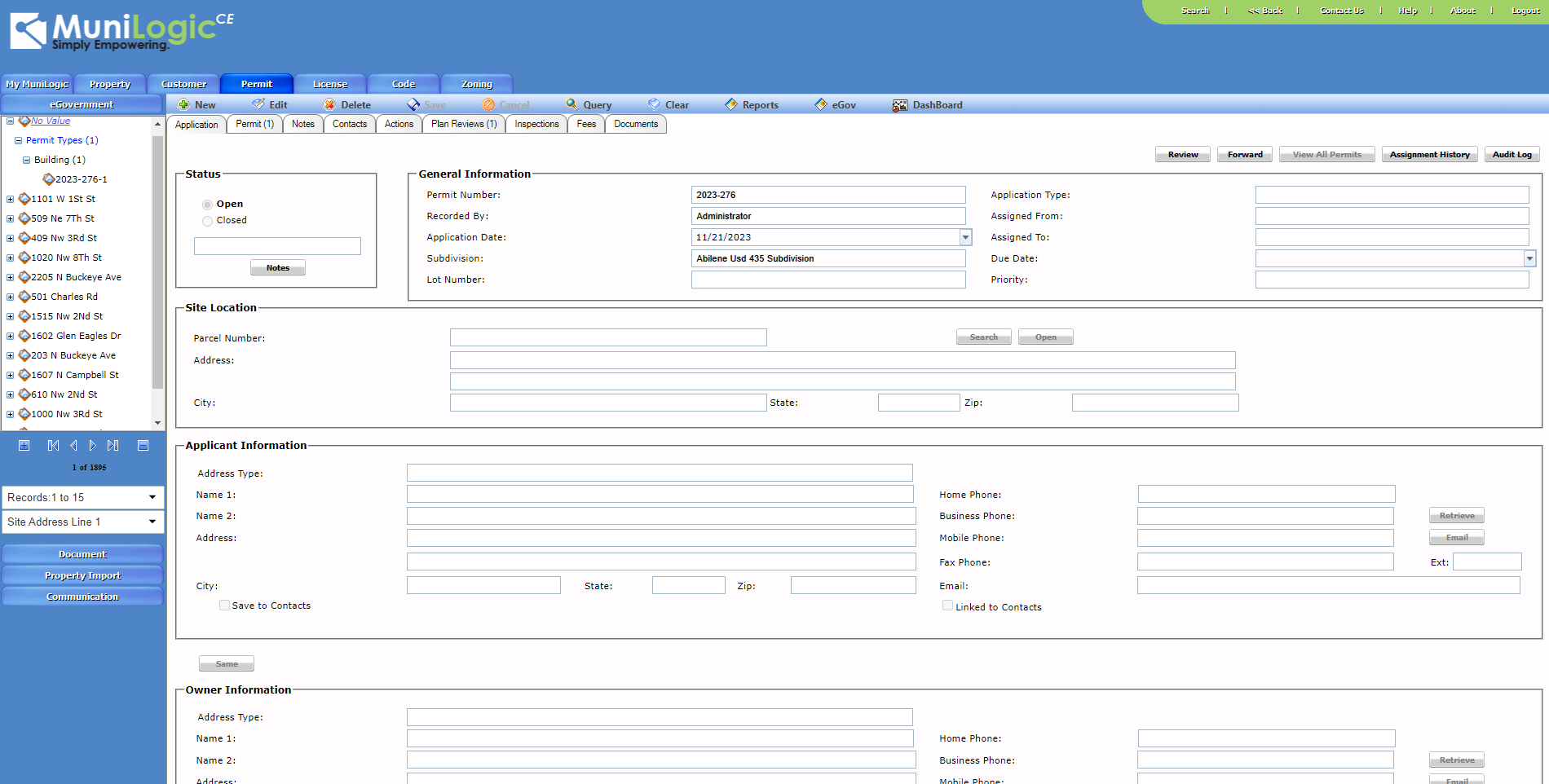 screenshot of MuniLogic CE